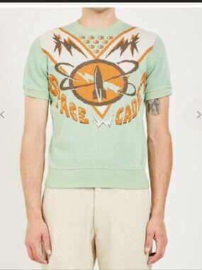 Levi’s Vintage Clothing Space Cadet Knit Tee Sweater Green Retro Graphic Medium